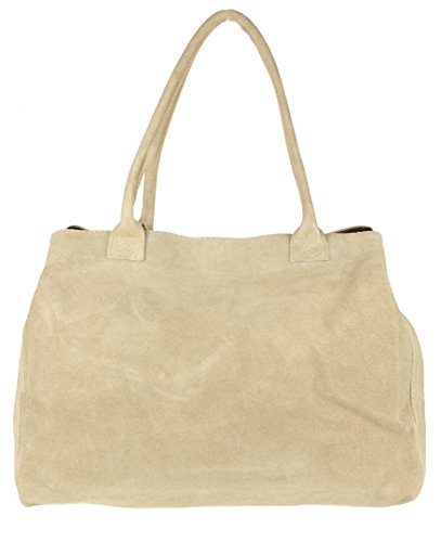 Girly Handbags Erweiterbare Umhängetasche aus italienischem Wildleder Beige von Girly Handbags