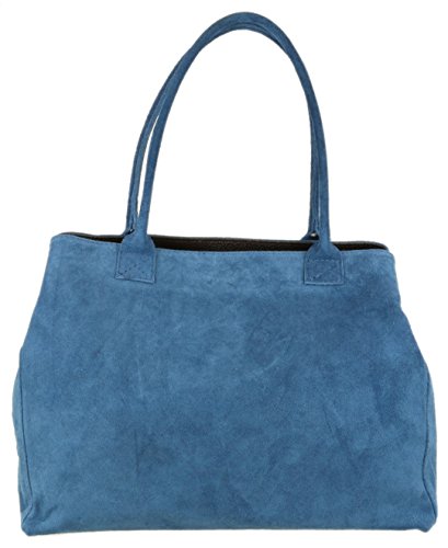 Girly Handbags Erweiterbare Umhängetasche aus italienischem Wildleder Denim von Girly Handbags