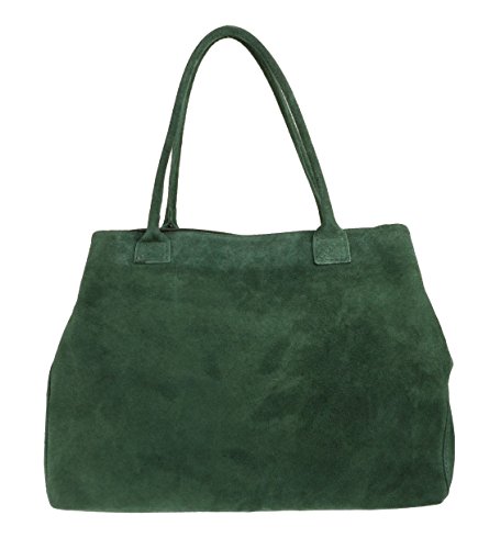 Girly Handbags Erweiterbare Umhängetasche aus italienischem Wildleder Dunkelgrün von Girly Handbags