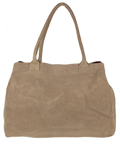 Girly Handbags Erweiterbare Umhängetasche aus italienischem Wildleder Khaki von Girly Handbags