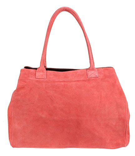 Girly Handbags Erweiterbare Umhängetasche aus italienischem Wildleder Koralle von Girly Handbags