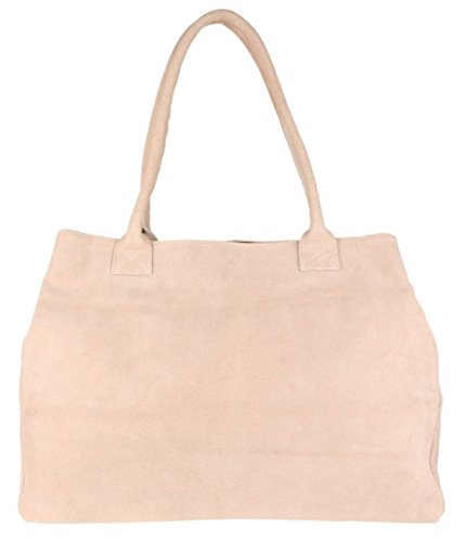 Girly Handbags Erweiterbare Umhängetasche aus italienischem Wildleder Nackt von Girly Handbags