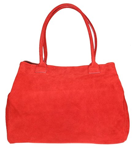 Girly Handbags Erweiterbare Umhängetasche aus italienischem Wildleder Rot von Girly Handbags