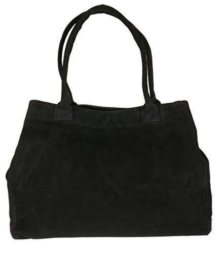 Girly Handbags Erweiterbare Umhängetasche aus italienischem Wildleder Schwarz von Girly Handbags