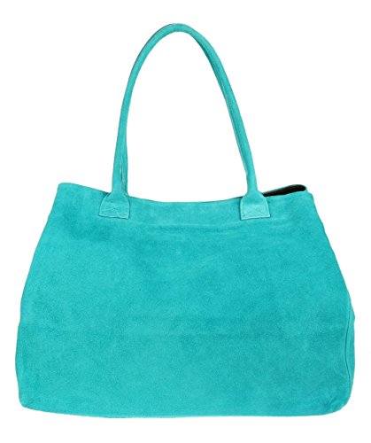 Girly Handbags Erweiterbare Umhängetasche aus italienischem Wildleder Türkis von Girly Handbags