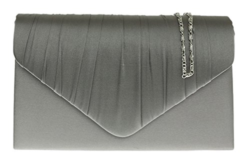 Girly Handbags Gefaltete Satin Clutch Tasche Umhängetasche Hochzeit (Grau) von Girly Handbags