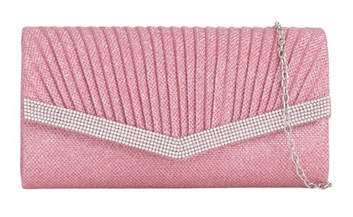 Girly Handbags Glitzernde Clutch für Damen – Abendhandtasche mit V-förmigem Rahmen und Kettenriemen mit Strasssteinen – Handtasche für Hochzeiten, Partys und formelle Anlässe Rosa von Girly Handbags