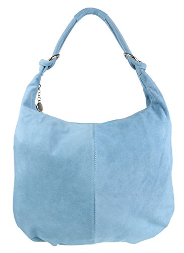 Girly Handbags Hobo Umhängetasche aus italienischem Wildleder und echtem Leder Hellblau von Girly Handbags