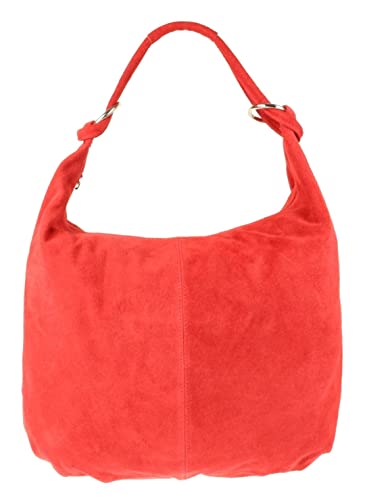 Girly Handbags Hobo Umhängetasche aus italienischem Wildleder und echtem Leder Rot von Girly Handbags
