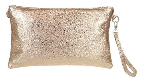 Girly Handbags Italienische Clutch aus Metallic-Leder mit Schlangenhautmuster Heller Champagner von Girly Handbags