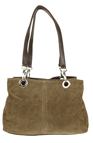 Girly Handbags Italienische Umhängetasche aus Wildleder (Khaki) von Girly Handbags