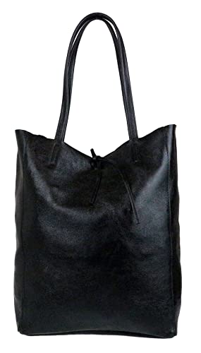 Girly Handbags Offene Handtasche aus echtem Leder Metallisches Schwarz von Girly Handbags