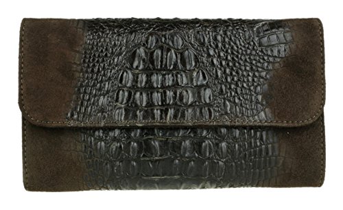 Girly Handbags Schlichte Clutch aus italienischem Wildleder mit Krokodilmuster Schokolade von Girly Handbags