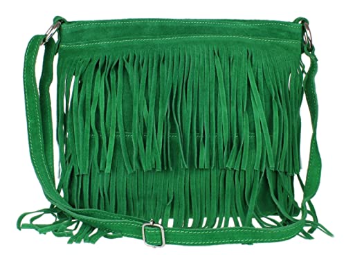 Girly Handbags Umhängetasche aus Wildleder mit Fransen, Umhängetasche für Damen Fruchtiges Grün von Girly Handbags
