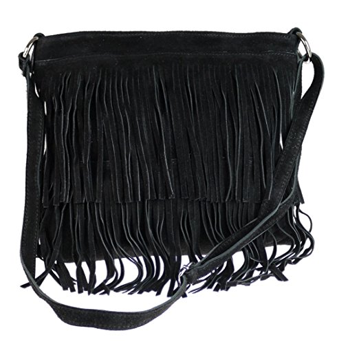 Girly Handbags Umhängetasche aus Wildleder mit Fransen Schwarz von Girly Handbags