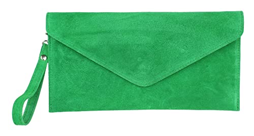 Girly Handbags Umschlag-Clutch italienischem Wildleder Fruchtiges Grün von Girly Handbags