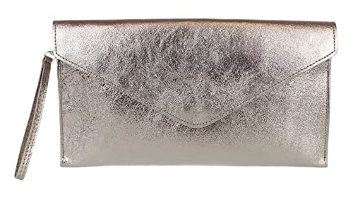 Girly Handbags Umschlag-Clutch italienischem Wildleder Metallisches Platin von Girly Handbags