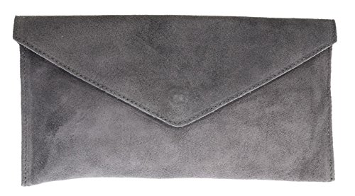 Girly Handbags Wildleder Clutch Tasche Unterarmtasche Umschlag Handgelenktasche (Grau) von Girly Handbags