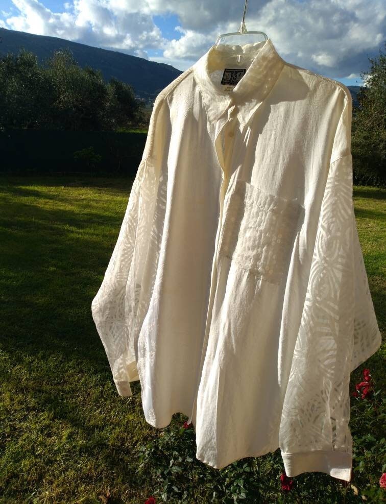 1980Er Tina Hagen Bluse Shirt Original Durchgeknöpft Designer Top, Pailletten Mischgewebe, Oversized, Made in Usa, 80's, Gantos, Griechenland von GirlyStuffByDeJaVu