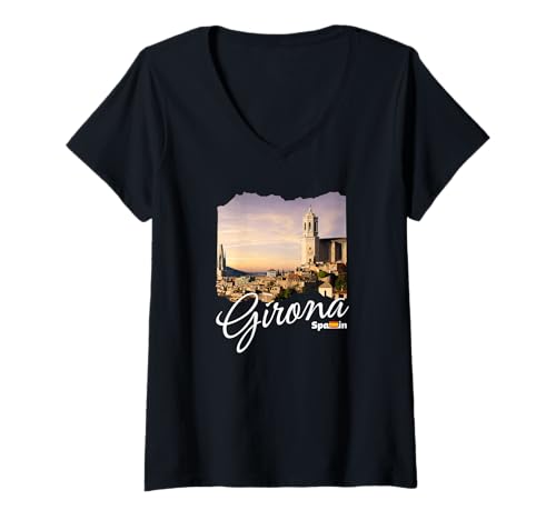 Damen Girona Spanien Souvenir / Girona T-Shirt mit V-Ausschnitt von Girona Spain Souvenir Store