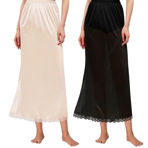 Girstunm 2 Stück Damen Unterrock Langer Boden Rock Extender Atmungsaktiver Antistatisch Petticoat 79cm Schwarz und Beige Medium Girstunm 2 Stück Damen Unterrock Langer Boden Rock Extender Atmungsaktiver Antistatisch Petticoat 79cm Schwarz und Beige Medium von Girstunm
