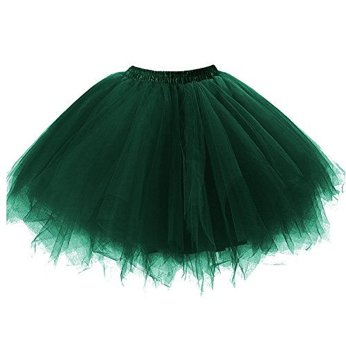 Girstunm Damen Tutu Tüllrock 50er Vintage Tüllrock Petticoat Mehrfarbig Bubble Tanzkleid Rock Unterrock Tütü Kurz Ballett Dunkelgrün Medium von Girstunm