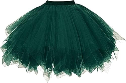 Girstunm Damen Tutu Tüllrock 50er Vintage Tüllrock Petticoat Mehrfarbig Bubble Tanzkleid Rock Unterrock Tütü Kurz Ballett Dunkelgrün XX-Large von Girstunm