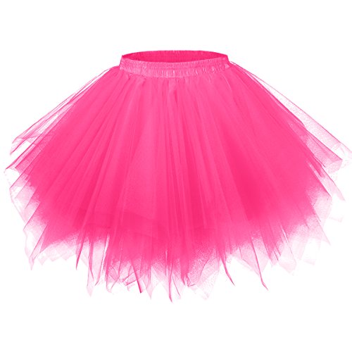 Girstunm Damen Tutu Tüllrock 50er Vintage Tüllrock Petticoat Mehrfarbig Bubble Tanzkleid Rock Unterrock Tütü Kurz Ballett Fuchsie XX-Large von Girstunm