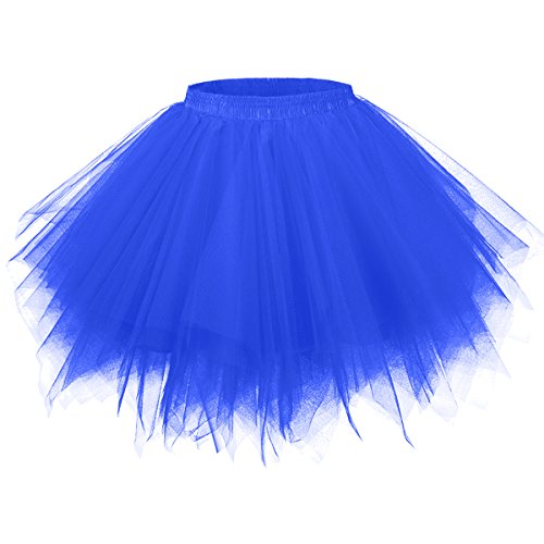 Girstunm Damen Tutu Tüllrock 50er Vintage Tüllrock Petticoat Mehrfarbig Bubble Tanzkleid Rock Unterrock Tütü Kurz Ballett Königsblau Medium von Girstunm