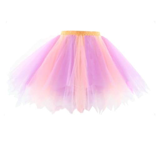 Girstunm Damen Tutu Tüllrock 50er Vintage Tüllrock Petticoat Mehrfarbig Bubble Tanzkleid Rock Unterrock Tütü Kurz Ballett Lavendel Orange Medium von Girstunm