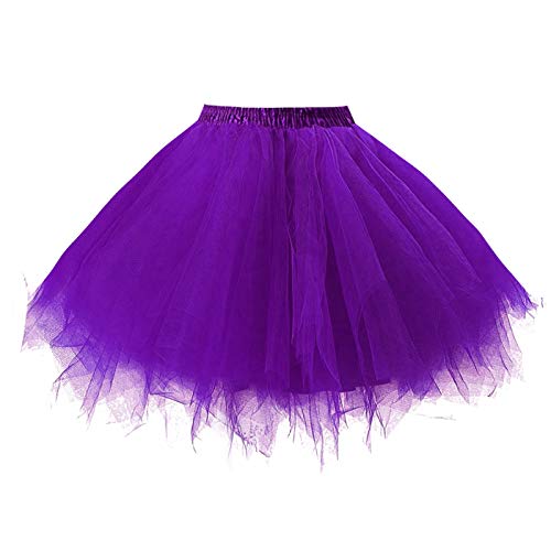 Girstunm Damen Tutu Tüllrock 50er Vintage Tüllrock Petticoat Mehrfarbig Bubble Tanzkleid Rock Unterrock Tütü Kurz Ballett Lila XX-Large von Girstunm