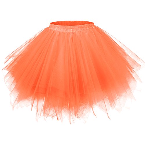 Girstunm Damen Tutu Tüllrock 50er Vintage Tüllrock Petticoat Mehrfarbig Bubble Tanzkleid Rock Unterrock Tütü Kurz Ballett Orange Medium von Girstunm