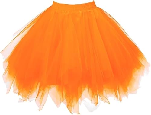 Girstunm Damen Tutu Tüllrock 50er Vintage Tüllrock Petticoat Mehrfarbig Bubble Tanzkleid Rock Unterrock Tütü Kurz Ballett Orange XX-Large von Girstunm