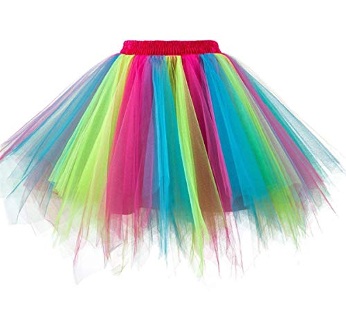 Girstunm Damen Tutu Tüllrock 50er Vintage Tüllrock Petticoat Mehrfarbig Bubble Tanzkleid Rock Unterrock Tütü Kurz Ballett Regenbogen XX-Large von Girstunm