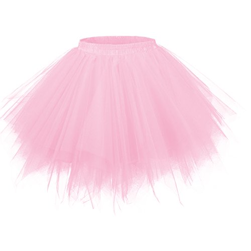 Girstunm Damen Tutu Tüllrock 50er Vintage Tüllrock Petticoat Mehrfarbig Bubble Tanzkleid Rock Unterrock Tütü Kurz Ballett Rosa Medium von Girstunm