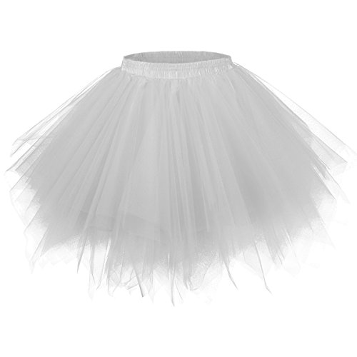 Girstunm Damen Tutu Tüllrock 50er Vintage Tüllrock Petticoat Mehrfarbig Bubble Tanzkleid Rock Unterrock Tütü Kurz Ballett Silber Medium von Girstunm