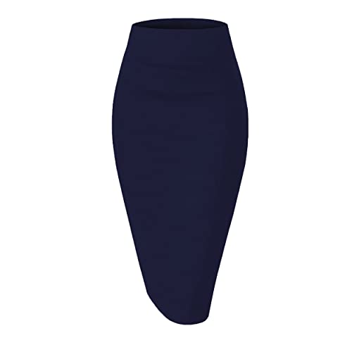 Girstunm Damen lässiger Bleistiftrock schlanker kurzer Rock Business-Stil kurzer Rock Sommer hohe Taille Stretch kurzer Rock mit Schlitz Navy S von Girstunm