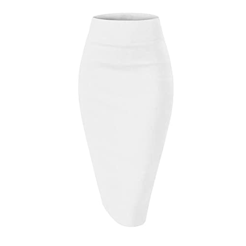 Girstunm Damen lässiger Bleistiftrock schlanker kurzer Rock Sommer hohe Taille Stretch kurzer Rock mit Schlitz Weiß Medium von Girstunm