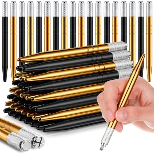 Gisafai Microblading-Stift, manuelle Augenbrauenstifte, Microblading-Stift, Microblading-Werkzeughalter, Aluminium, Microblading-Handwerkzeuge für Make-up-Zubehör, Salons, 50 Stück (Schwarz, Gold) von Gisafai