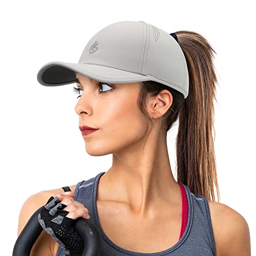 Gisdanchz Basecap Damen Baseball Cap mit Pferdeschwanz Performance Cappy Frauen Tennis Running Cap Damen Uv Schutz Kappe Laufcap Laufmütze Schildkappe Sonnenschutz Kappen Damen Sommer, Hellgrau von Gisdanchz