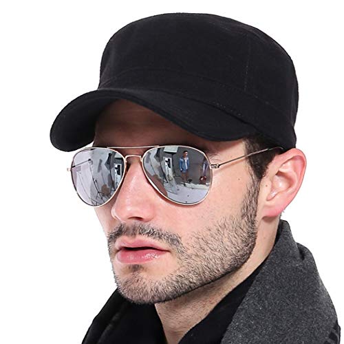 Gisdanchz Cappy Männer Military Cap Herren Army Military Baseball Cap Herren Cappy Männer Kappe Mütze Herren Schirmmütze Herren Mützen Flat Top Cadet Hat Winter Wool Schwarz von Gisdanchz