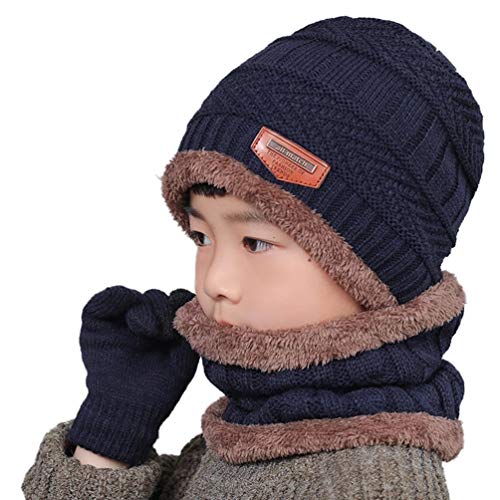 Gisdanchz Kinderhandschuhe Schlauchschal Kindermütze Schlupfmütze Kindermützen Wintermütze Mütze Loop Schal Kinder Winter Mütze Schal Set Jungen Strickmütze Wintermützen Beanie Mädchen Marine von Gisdanchz