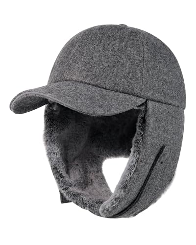 Gisdanchz Mütze mit Ohrenklappen Herren Damen, Winter Cap Basecap Wintermütze Herren mit Ohrenklappen, Schirmmütze Herren Winter Ohrenschützer Fliegermütze Trappermütze, Dunkelgrau Meliert 58CM von Gisdanchz