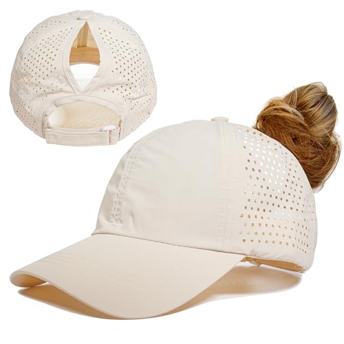 Gisdanchz Running Cap Damen Sommer Pferdeschwanz, Verstellbar Kappe Basecap Damen Cappy Frauen Kopfbedeckung Sonnenschutz Kopf Sonnenkappe Schildkappe Sonnencap Baseball Caps, Beige One Size von Gisdanchz