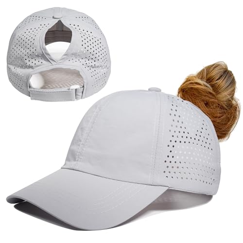 Gisdanchz Running Cap Damen Sommer Pferdeschwanz, Verstellbar Kappe Basecap Damen Cappy Frauen Kopfbedeckung Sonnenschutz Kopf Sonnenkappe Schildkappe Sonnencap Baseball Caps, Hellgrau One Size von Gisdanchz