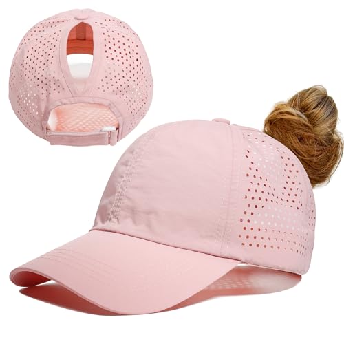 Gisdanchz Running Cap Damen Sommer Pferdeschwanz, Verstellbar Kappe Basecap Damen Cappy Frauen Kopfbedeckung Sonnenschutz Kopf Sonnenkappe Schildkappe Sonnencap Baseball Caps, Hellrosa One Size von Gisdanchz