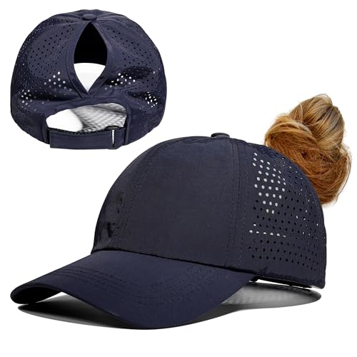 Gisdanchz Running Cap Damen Sommer Pferdeschwanz, Verstellbar Kappe Basecap Damen Cappy Frauen Kopfbedeckung Sonnenschutz Kopf Sonnenkappe Schildkappe Sonnencap Baseball Caps, Marineblau One Size von Gisdanchz