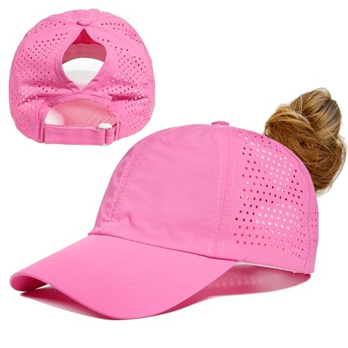 Gisdanchz Running Cap Damen Sommer Pferdeschwanz, Verstellbar Kappe Basecap Damen Cappy Frauen Kopfbedeckung Sonnenschutz Kopf Sonnenkappe Schildkappe Sonnencap Baseball Caps, Rosérot One Size von Gisdanchz