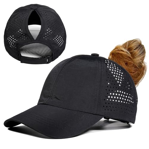 Gisdanchz Running Cap Damen Sommer Pferdeschwanz, Verstellbar Kappe Basecap Damen Cappy Frauen Kopfbedeckung Sonnenschutz Kopf Sonnenkappe Schildkappe Sonnencap Baseball Caps, Schwarz One Size von Gisdanchz
