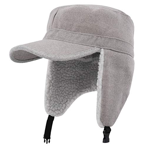 Gisdanchz Russen Fliegermütze Ushanka Schirmmütze Winter Basecap Mütze mit Ohrenklappen Herren Trappermütze Männer Fleece Cappy Frauen Wintermütze Baseballcap Russische Mütze Damen Hellgrau von Gisdanchz